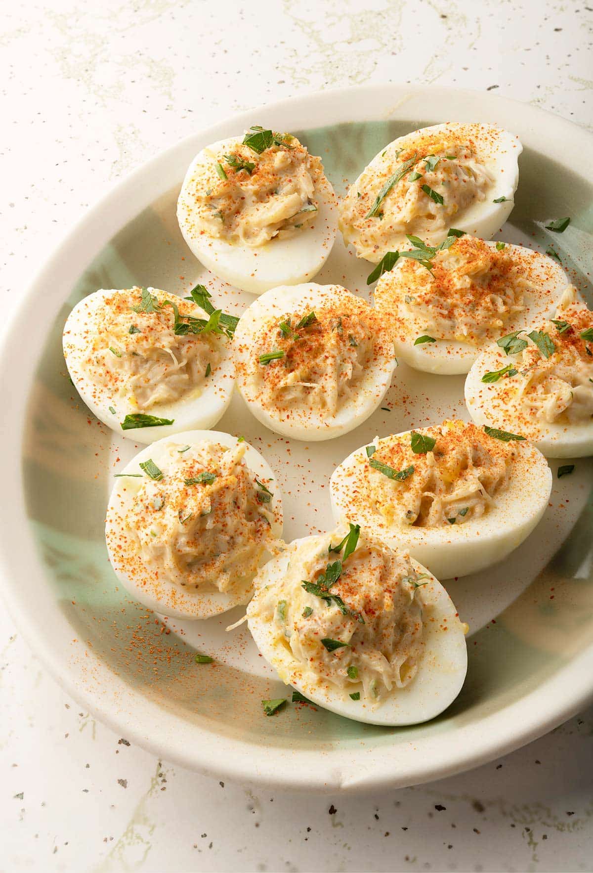 A platter of crab deviled eggs