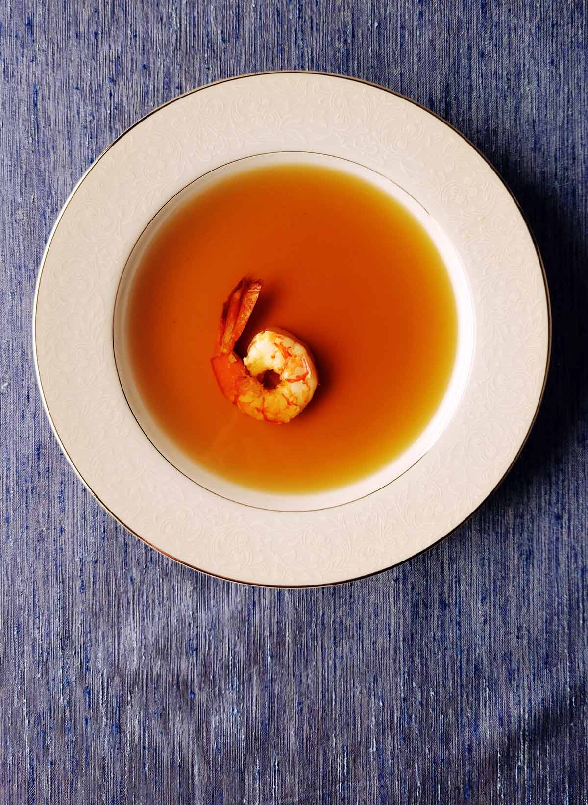 A bowl of shrimp stock 