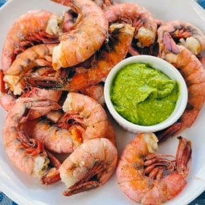 Steamed royal red shrimp with avocado salsa