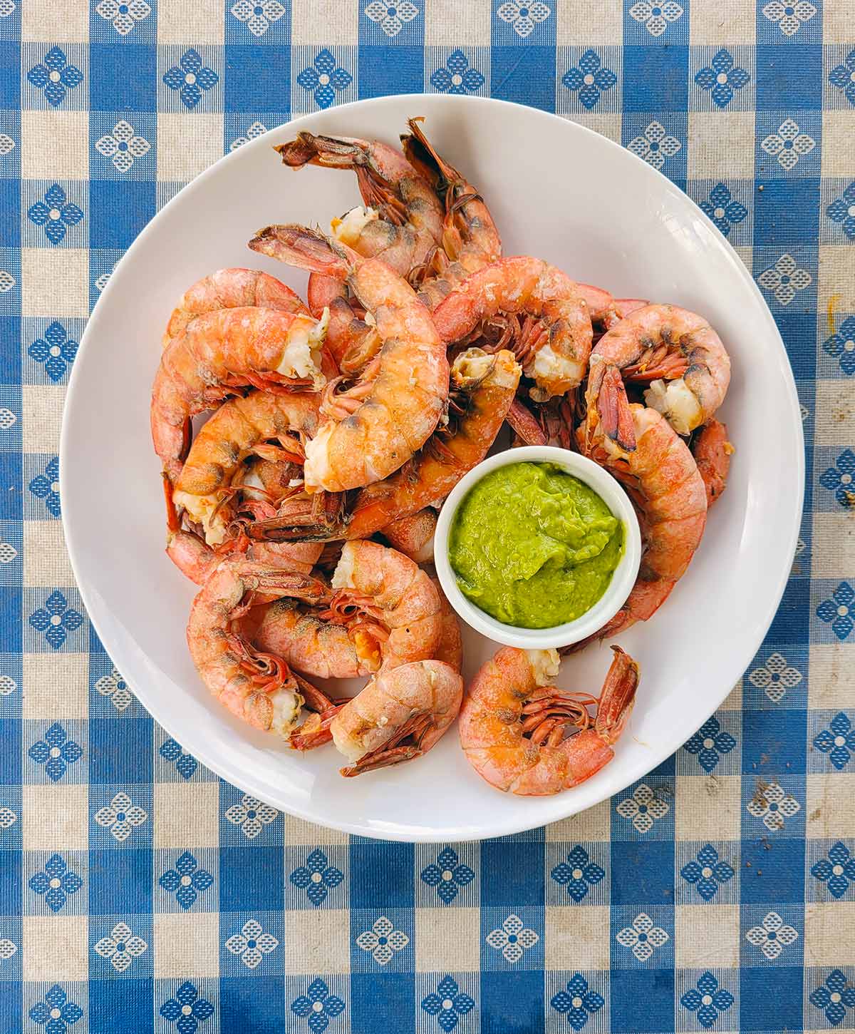 A plate of steamed royal red shrimp