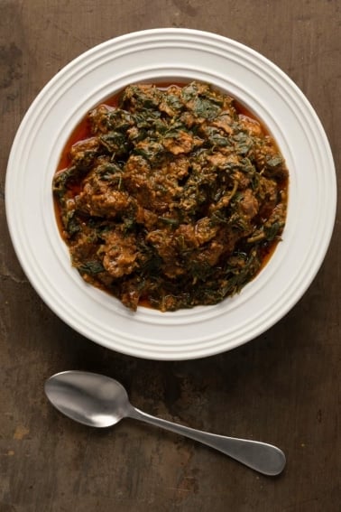 A bowl of Ghanaian palava sauce