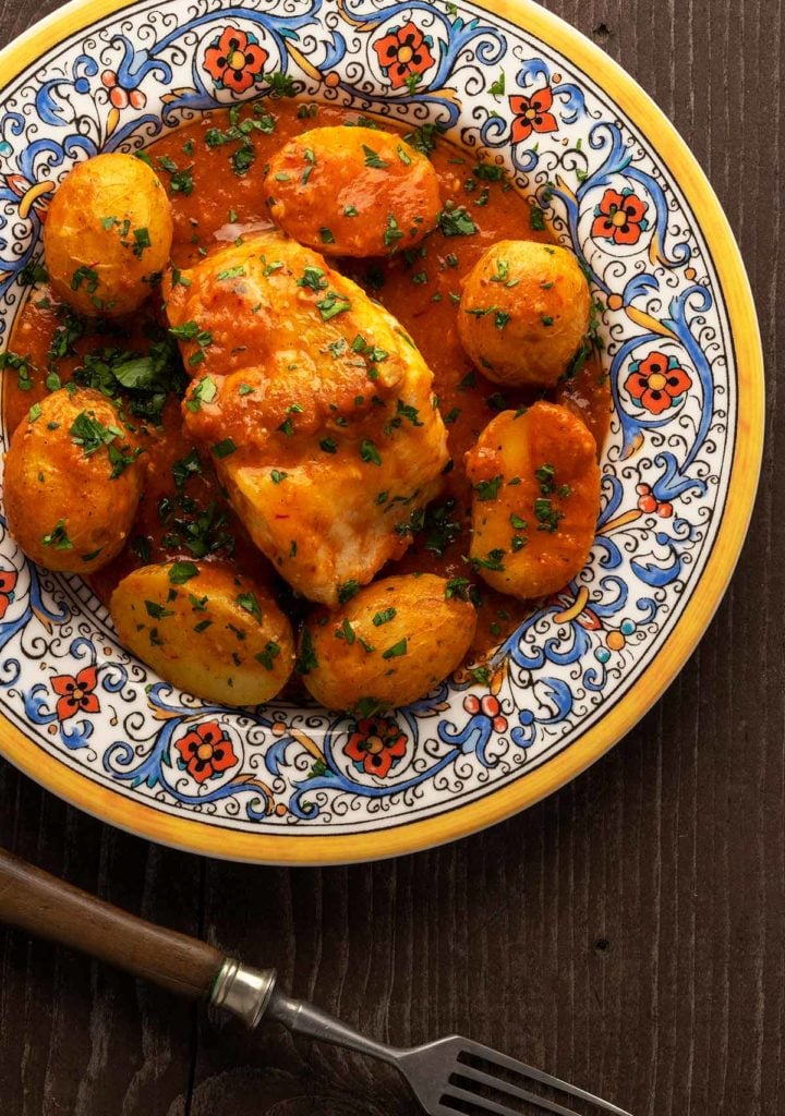 Catalan monkfish recipe on a plate