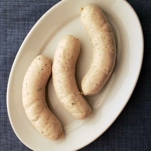 Weisswurst sausage links on a plate