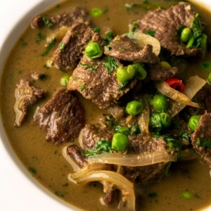 Closeup of Thai green curry with venison