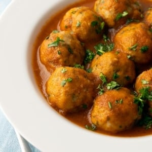 Closeup of albondigas de pescado, Mexican fish balls