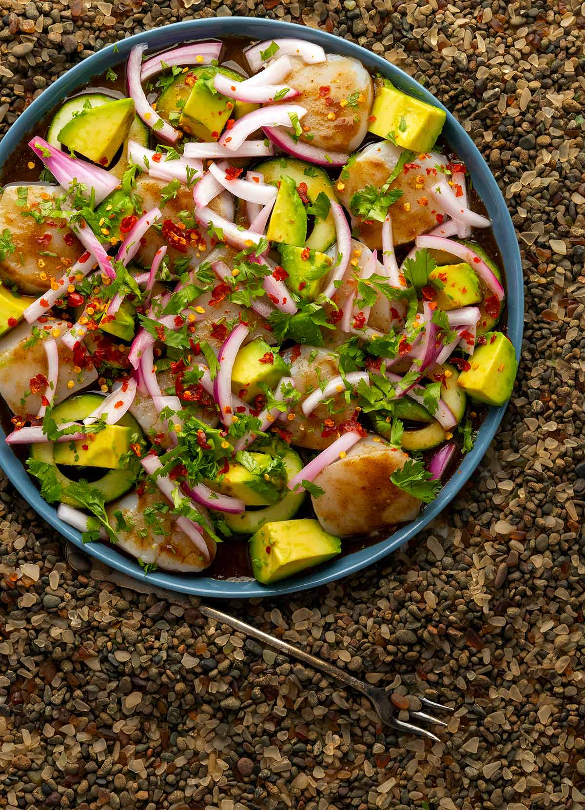 A plate full of aguachile negro