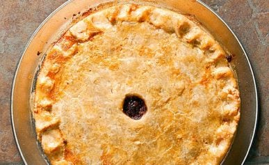 Overhead view of an English duck pie