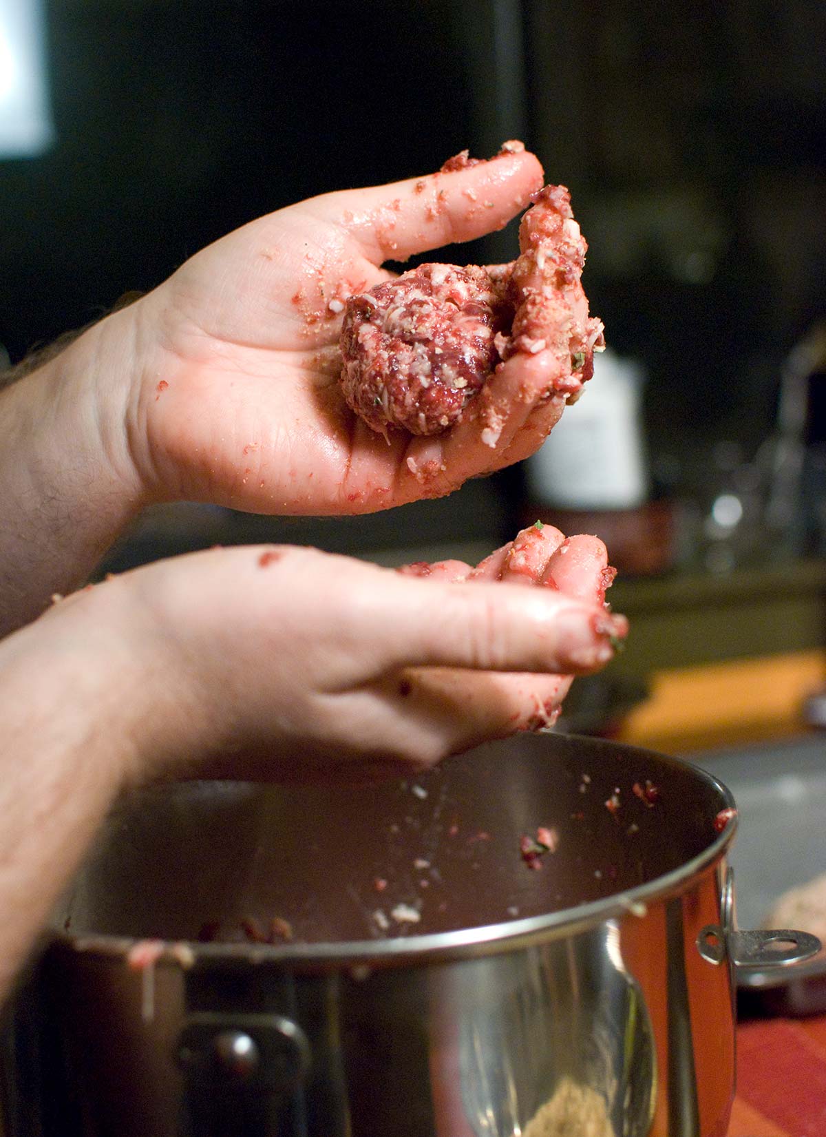 Forming venison meatballs by hand