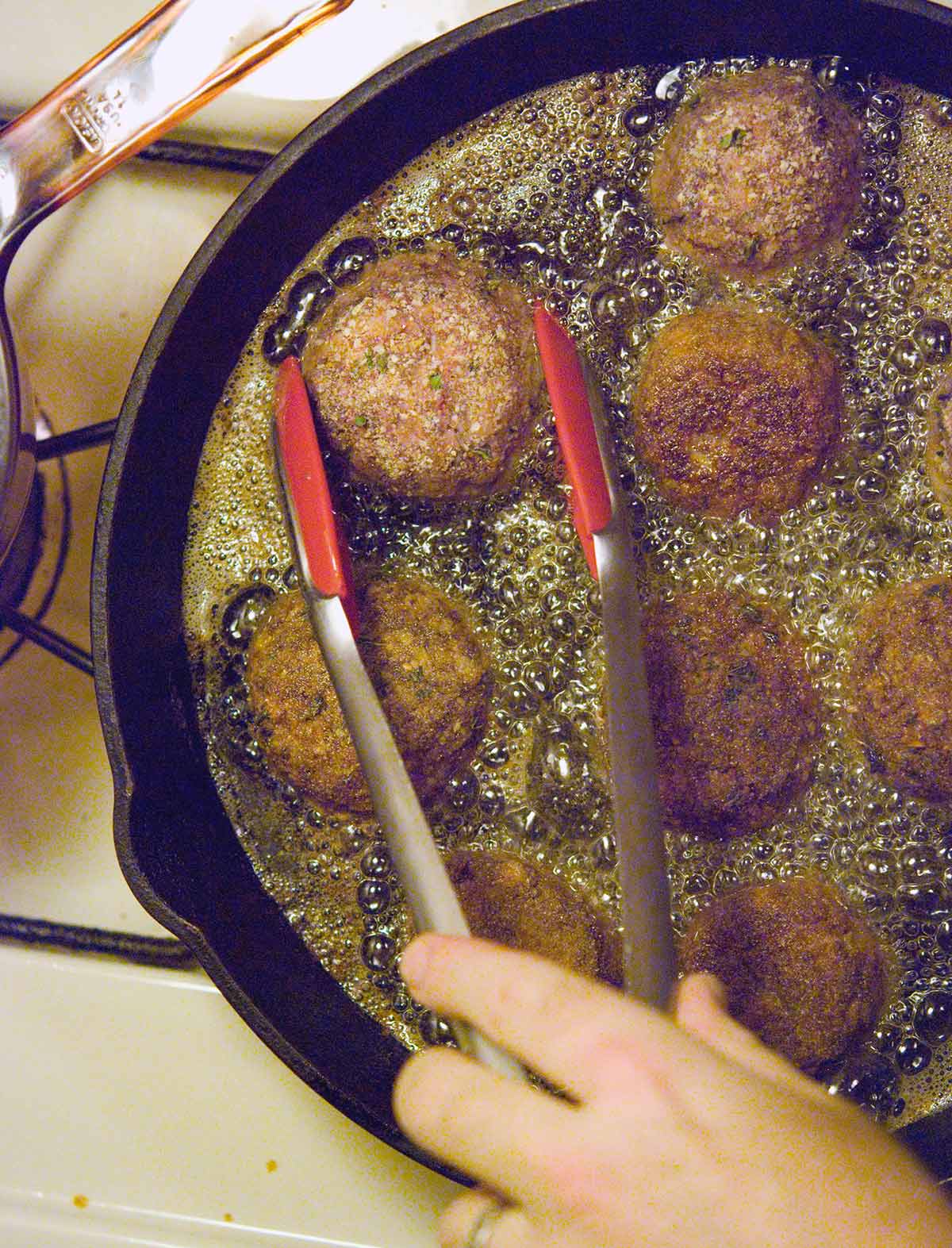 Frying venison meatballs