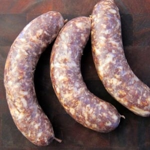 closeup of venison bratwurst