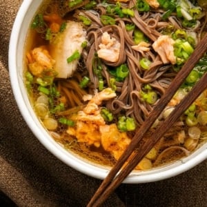 Salmon miso soup recipe in a bowl