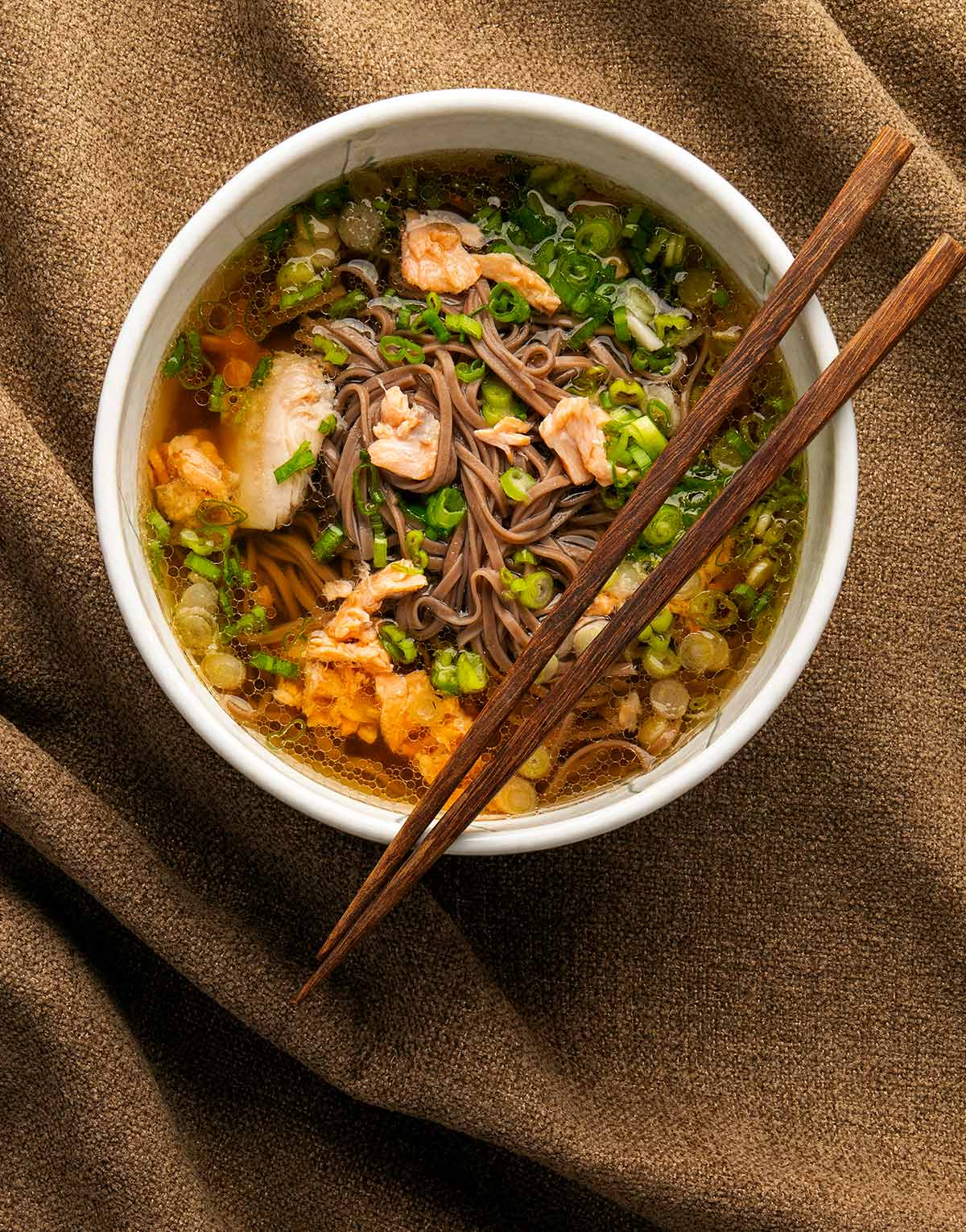 A bowl of salmon miso soup