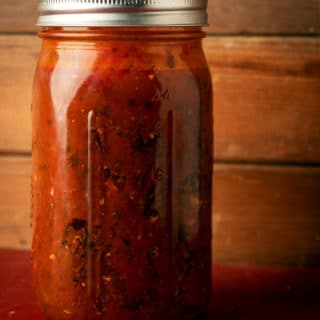 A jar of canned venison spaghetti sauce