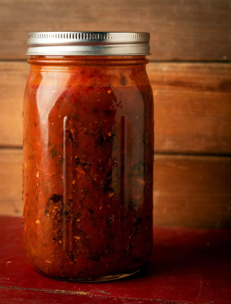 A jar of canned venison spaghetti sauce