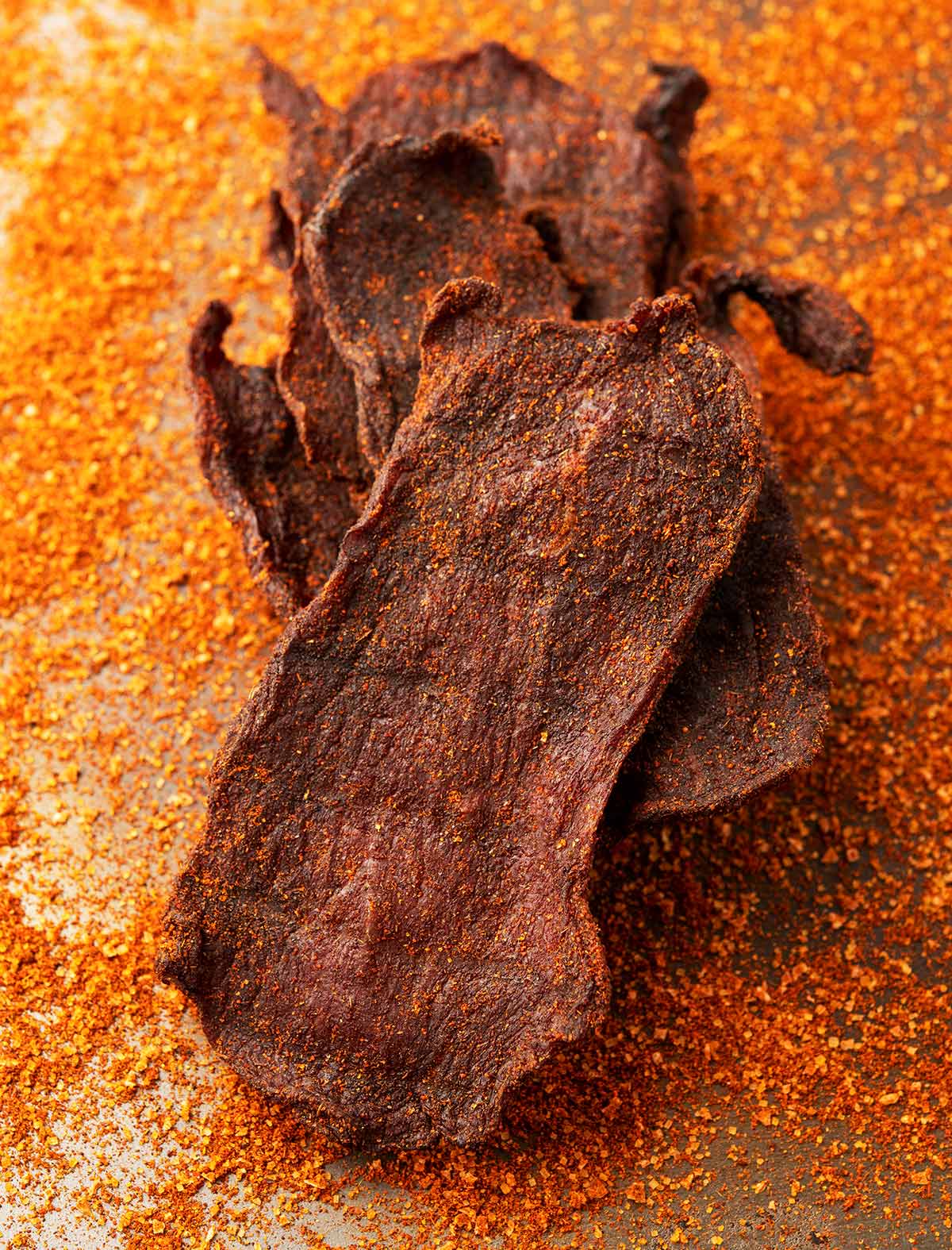 Closeup of smoked venison jerky