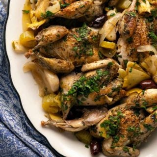 Braised quail on a platter
