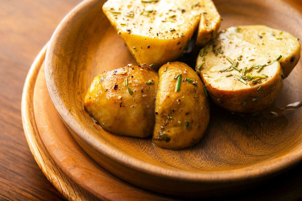 Roasted porcini mushrooms on a plate. 