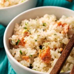 Closeup of the salmon rice recipe