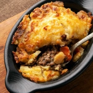 Venison shepherd's pie in a baking dish