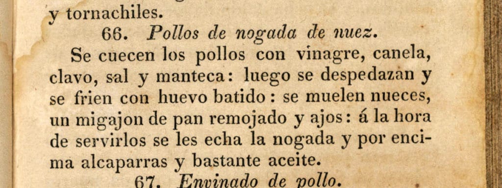 Screenshot of an 1828 recipe for gallina en nogada. 