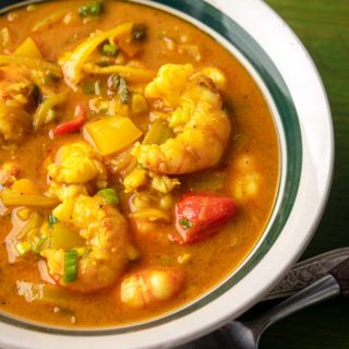 Jamaican curry shrimp in a bowl