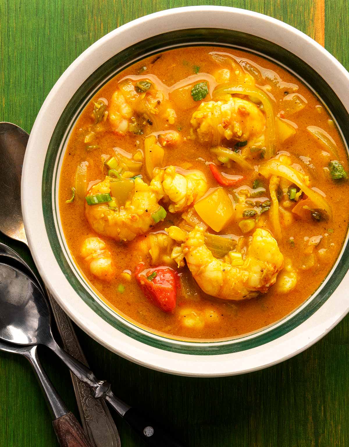 A bowl of Jamaican curry shrimp