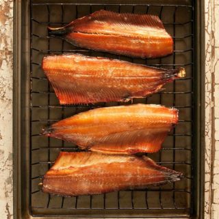 Smoked shad on a cooling rack.