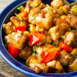 Kung pao pheasant in a bowl.