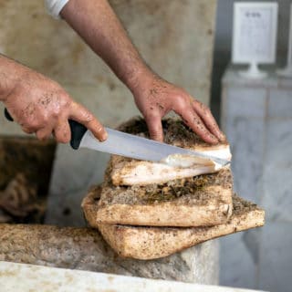 Slicing lardo in Colonna, Italy.