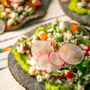 Mahi Mahi ceviche on tostadas.