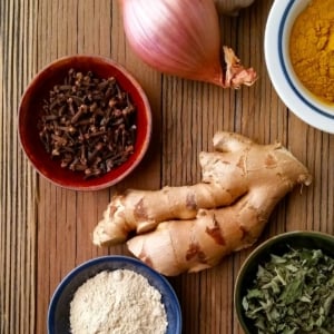 Spices and herbs needed to make niter kibbeh, Ethiopian butter.