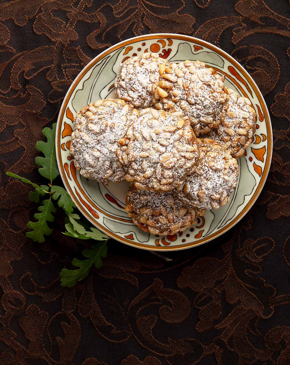 A plate of pine nut cookies. 