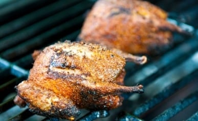 Cajun grilled doves cooking.