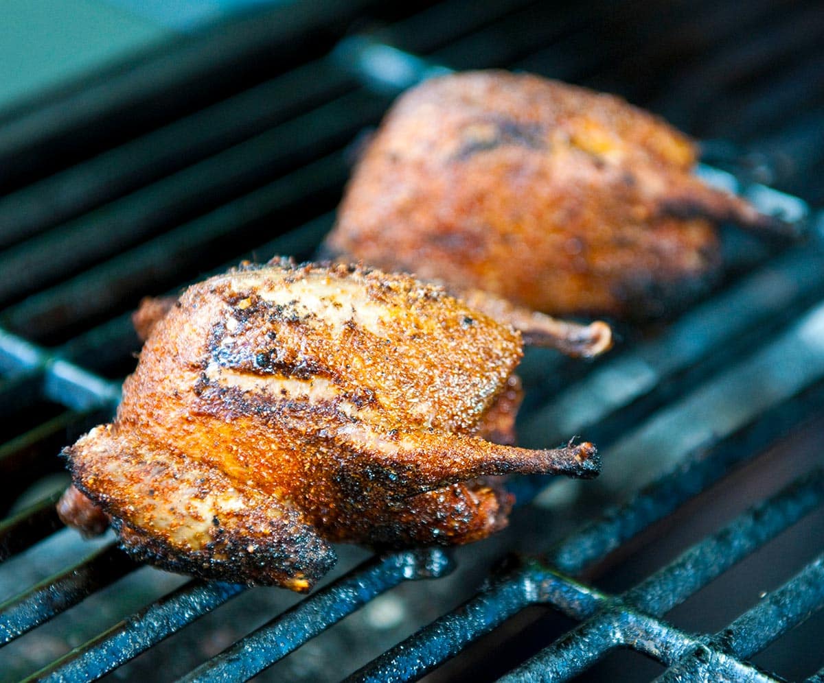 Cajun grilled doves cooking. 