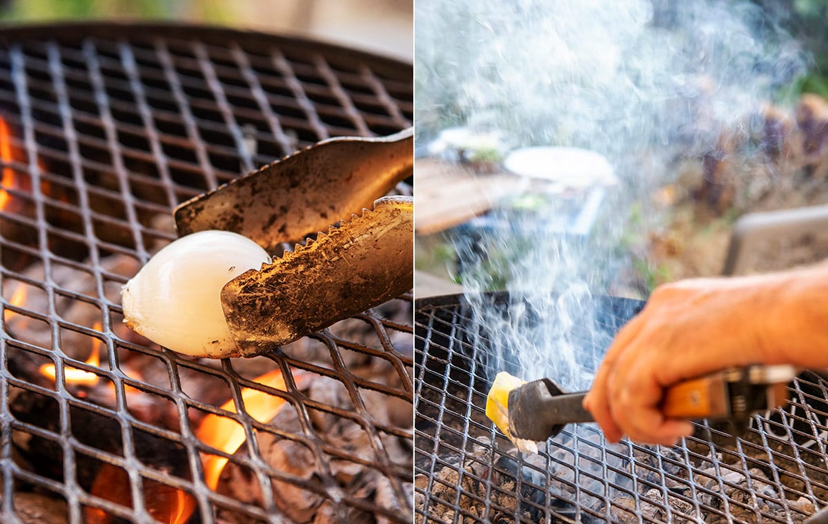 Seasoning a grill for tacos al carbon. 