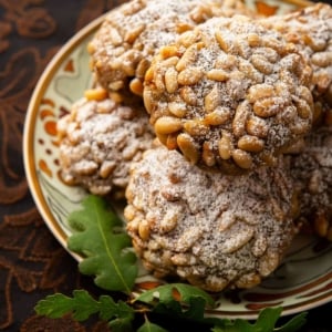 A plate of pignoli, pine nut cookies.