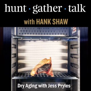 Hunt Gather Talk podcast art, dry aging episode.