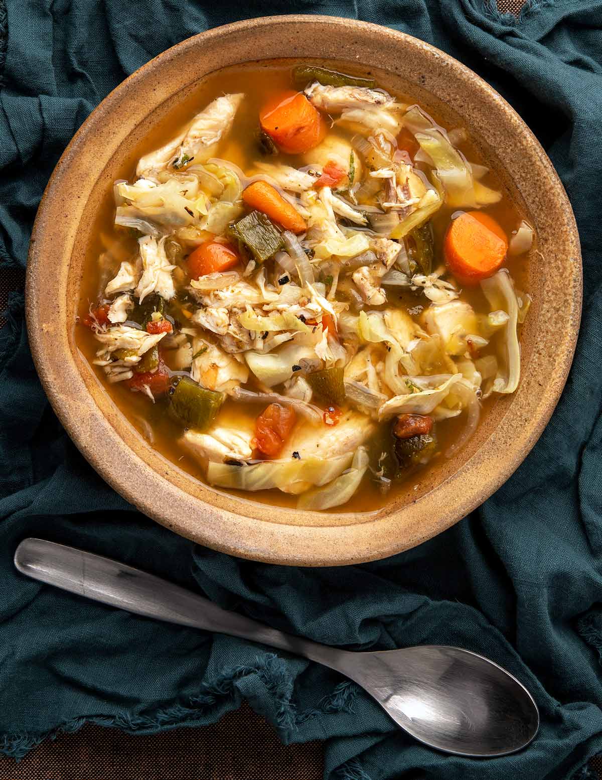 A bowl of caldo de pescado, Mexican fish soup. 