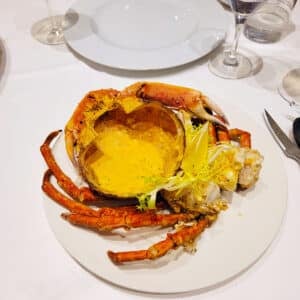 A cracked spider crab at a fancy restaurant in San Sebastian, Spain.