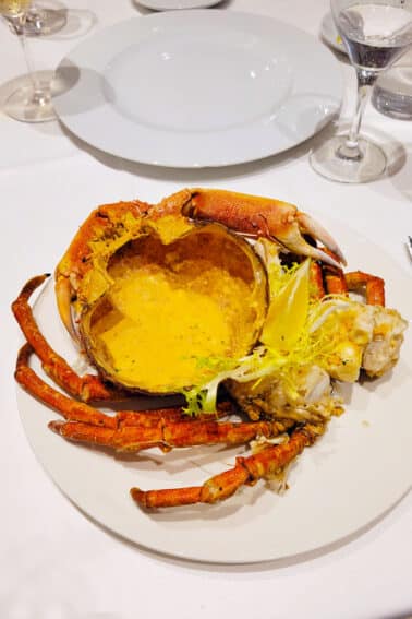 A cracked spider crab at a fancy restaurant in San Sebastian, Spain.