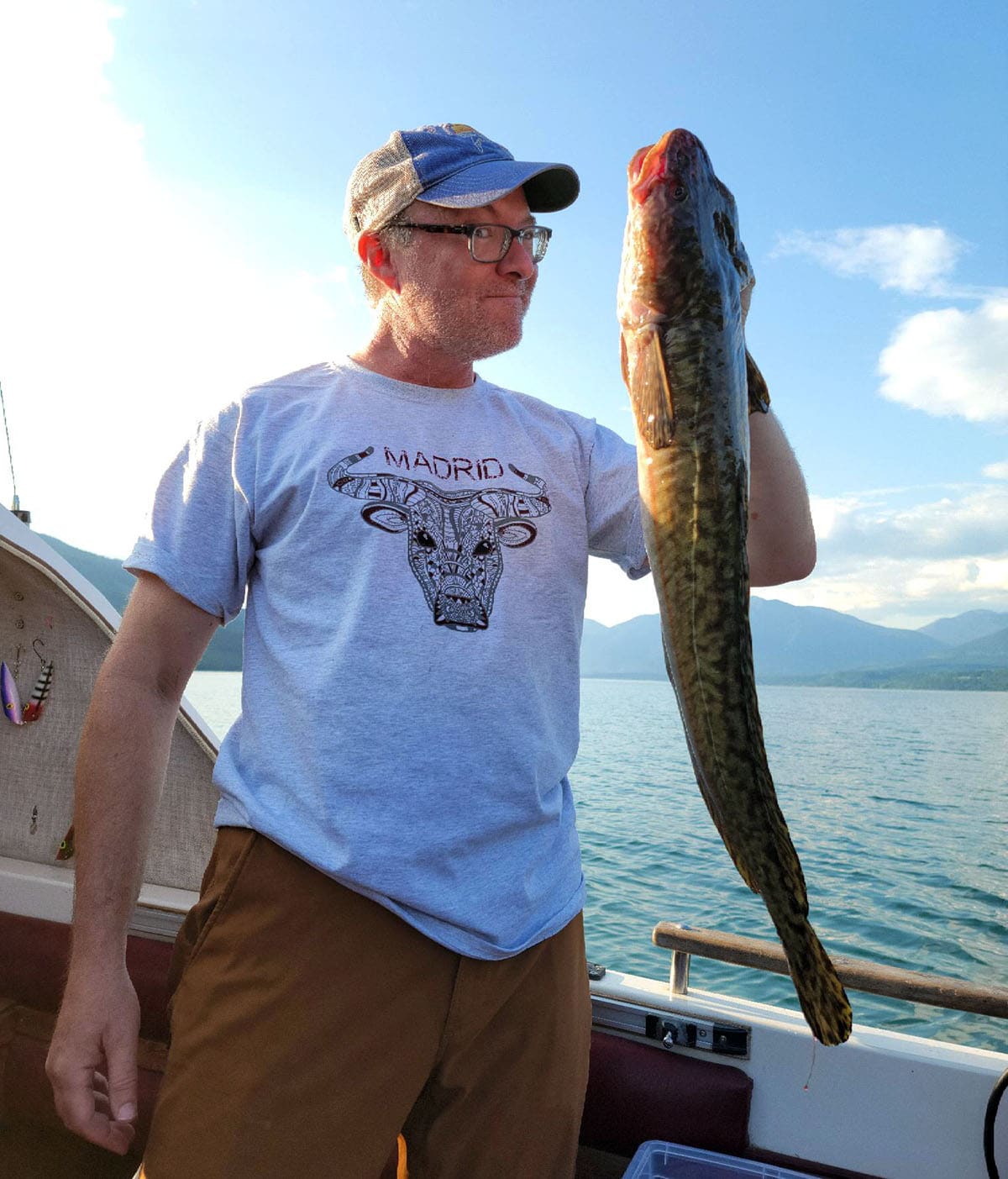 Hank Shaw holding a burbot caught in British Columbia. 