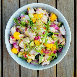 A bowl of mahi mahi ceviche.