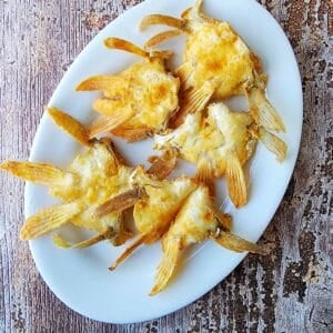 A platter of walleye wings, ready to eat.