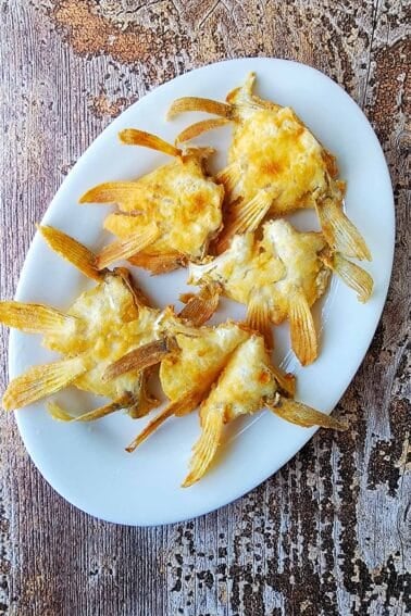 A platter of walleye wings, ready to eat.