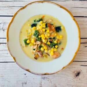 A bowl of poblano corn chowder.