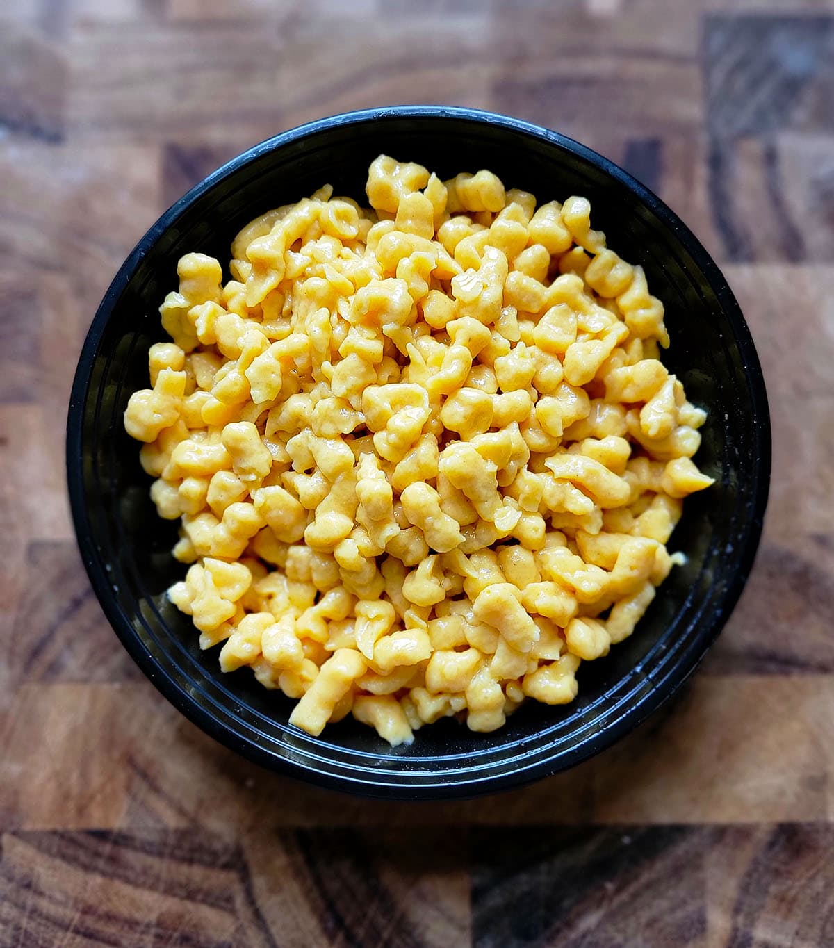 A bowl of freshly made squash spaetzle. 